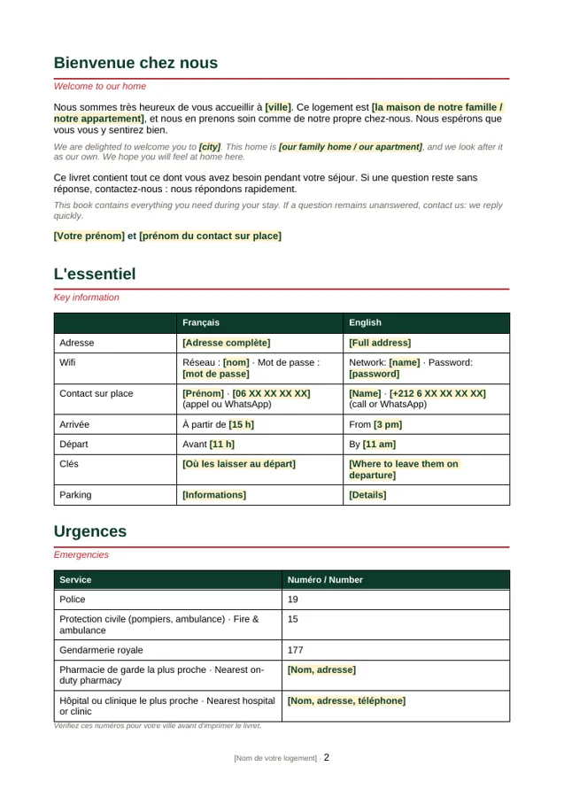 Bonus : livret d'accueil modifiable