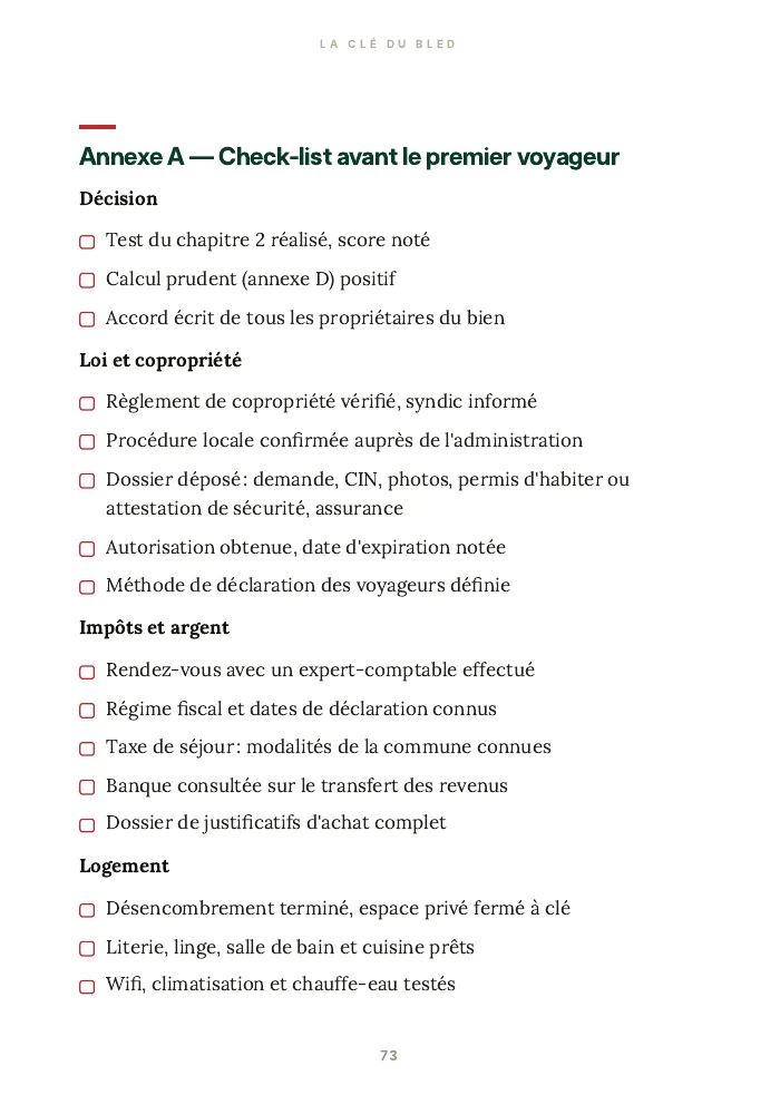 Check-list avant le premier voyageur